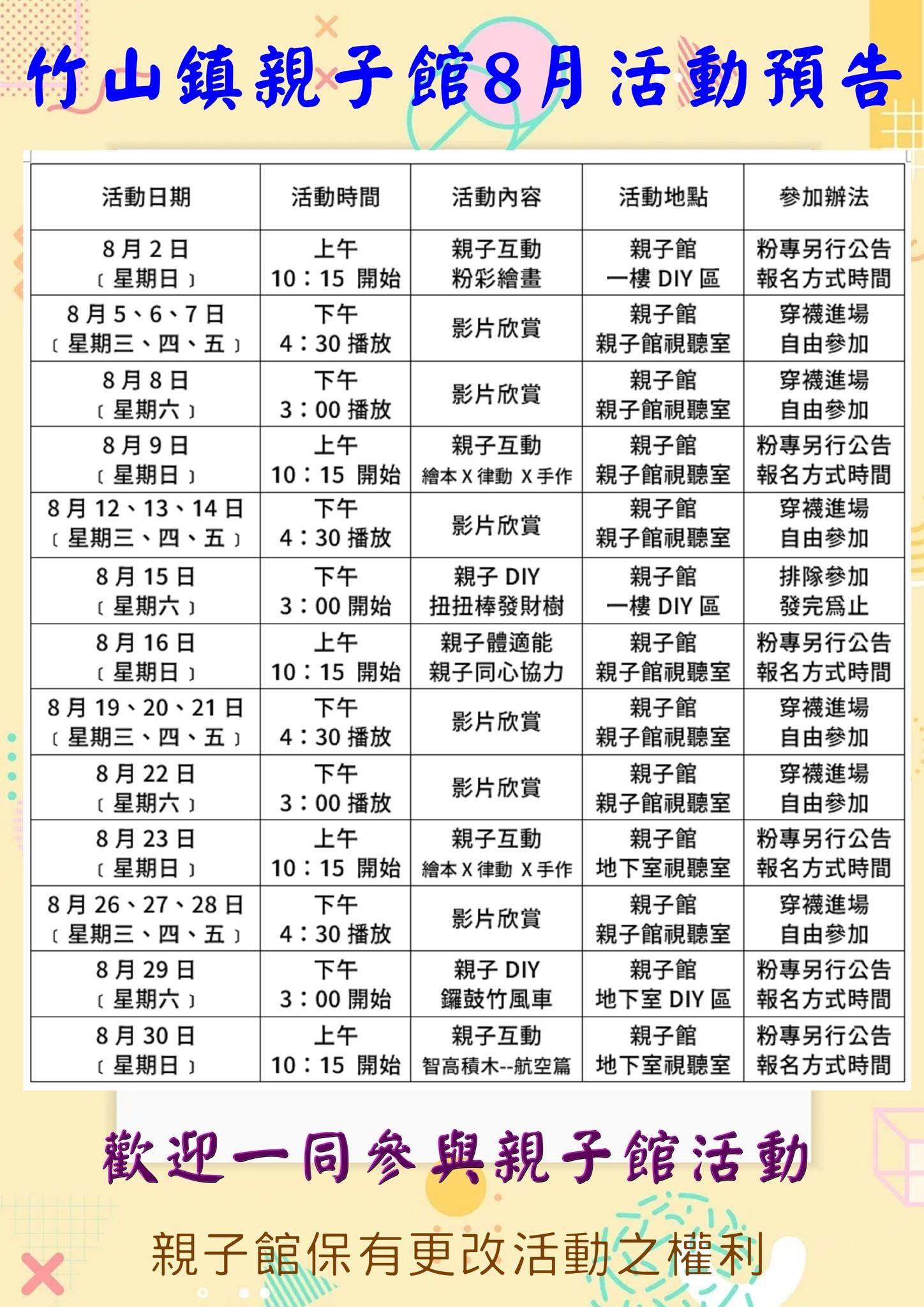 竹山鎮親子館-影片欣賞（115年8月） 