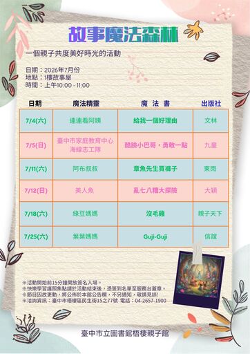 梧棲親子館_故事魔法森林(115年7月份，6場)